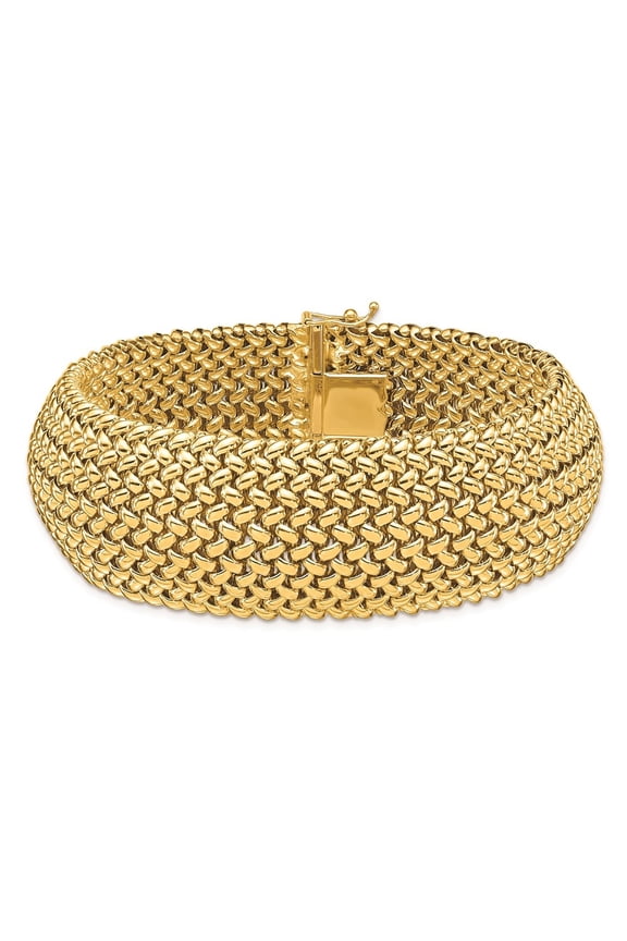 14K Yellow Gold Polished 22mm Mesh Bracelet for Women 7.5"