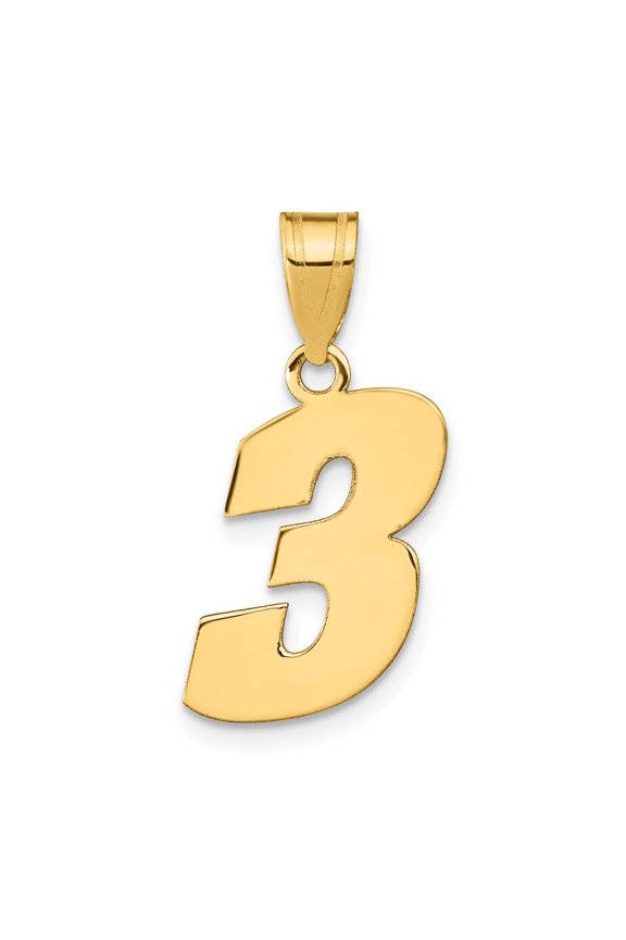 14K Yellow Gold Polished Block Number 3 Pendant for Women (L-18.08 mm,W-14.98 mm)