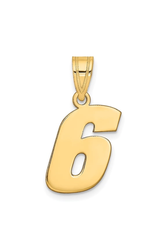 14K Yellow Gold Polished Block Number 6 Pendant for Women (L-17.92 mm,W-14.35 mm)