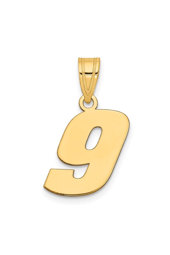 14K Yellow Gold Polished Block Number 9 Pendant for Women (L-17.95 mm,W-14.43 mm)