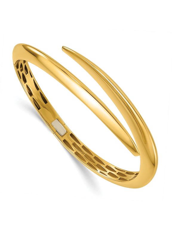 14K Yellow Gold Polished Bypass Hinged Cuff Bangle Bracelet for Women