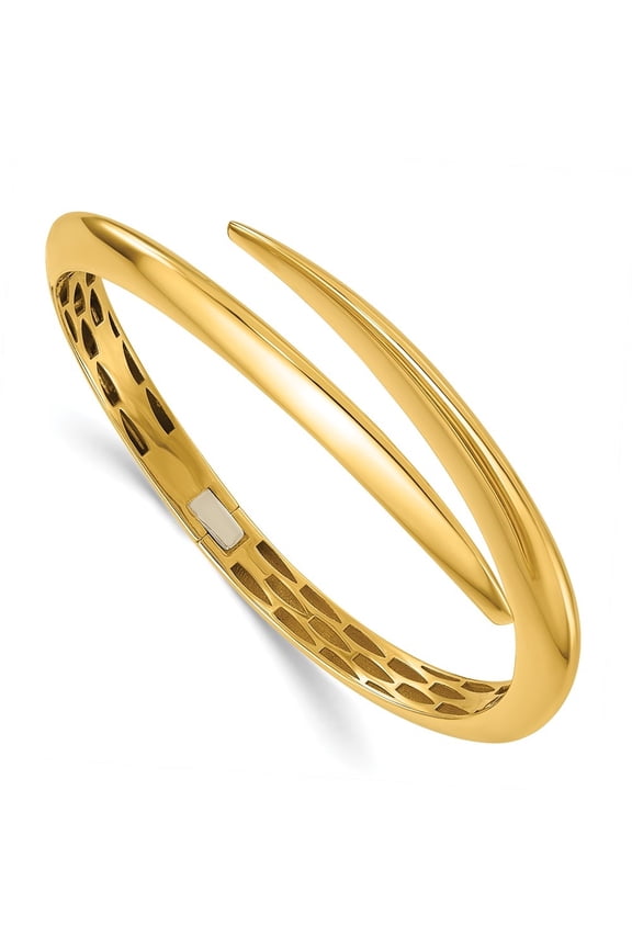 14K Yellow Gold Polished Bypass Hinged Cuff Bangle Bracelet for Women