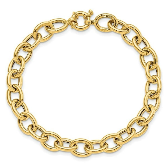 Diamond2Deal 14K Yellow Gold Polished Cable Chain Oval Link Bracelet for Men 7.5"