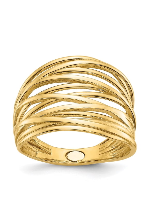 14K Yellow Gold Polished Criss Cross Ring Size 7