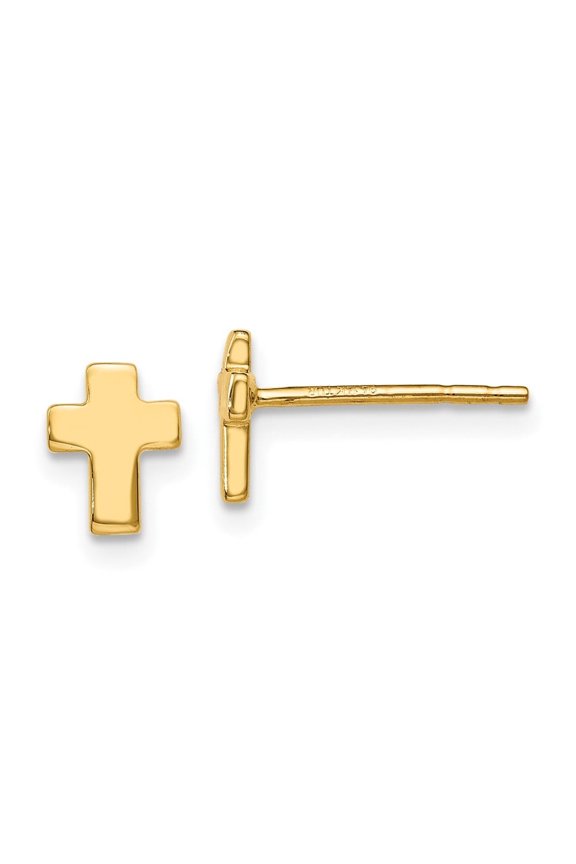 Diamond2Deal 14K Yellow Gold Polished Cross Post Earrings for Women (L- 0.26 inch, W- 0.2 inch)