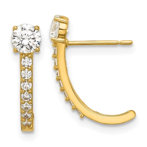 Diamond2Deal 14K Yellow Gold Polished Cubic Zirconia Post J-Hoop Earrings for Women (L- 0.63 inch, W- 0.16 inch)