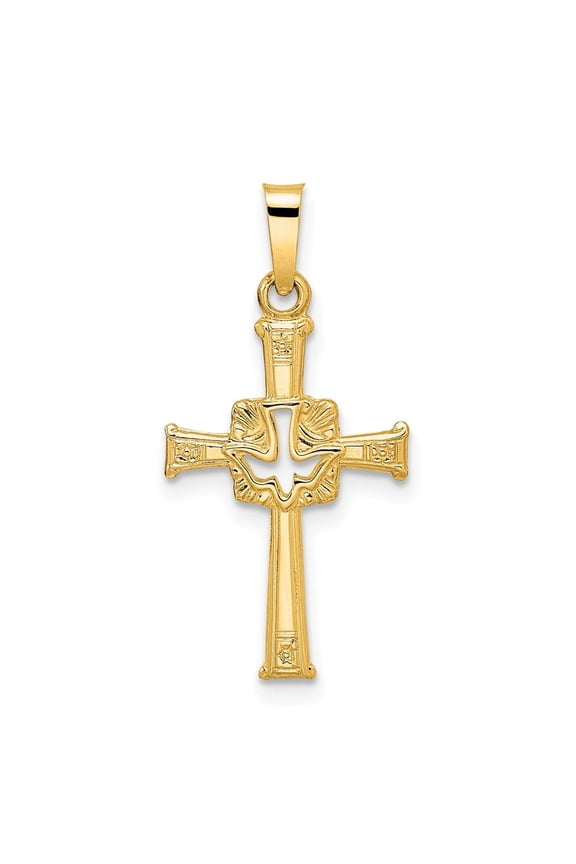 Diamond2Deal 14K Yellow Gold Polished Cut Out Solid Dove Cross Pendant for Women (L- 1.08 inch, W- 0.53 inch)