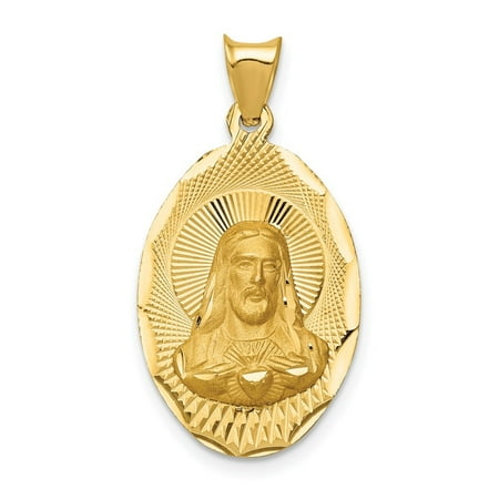 Diamond2Deal 14K Yellow Gold Diamond-Cut Sagrado Corazon Oval Pendant for Women
