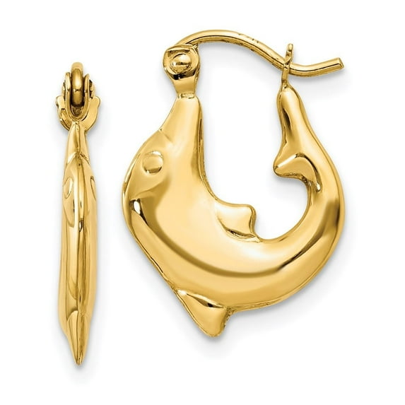 Diamond2Deal 14K Yellow Gold Polished Dolphin Hoop Earrings for Women (L- 0.2 inch, W- 0.08 inch)