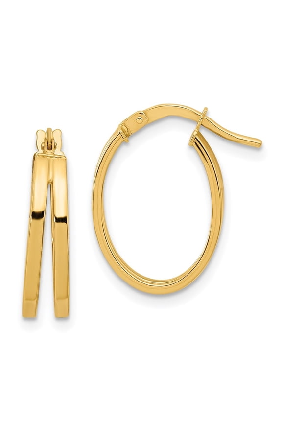 Diamond2Deal 14K Yellow Gold Polished Double Hoops for Women (L- 0.77 inch, W- 0.56 inch)