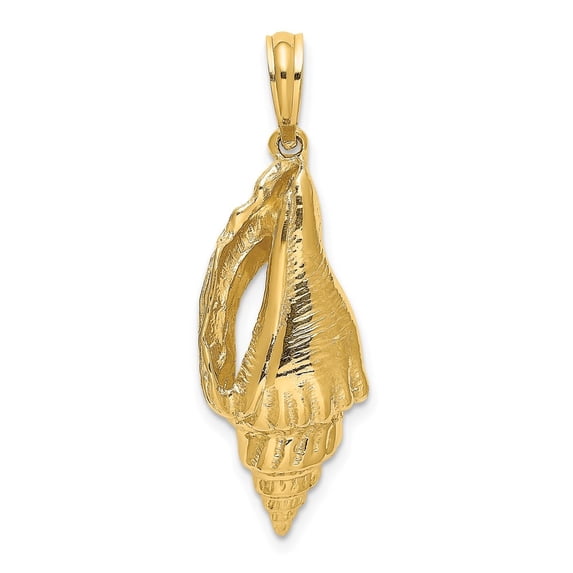 Diamond2Deal 14K Yellow Gold Elongated Shell Charm Pendant for Women (L- 1.3 in, W- 0.41 in)