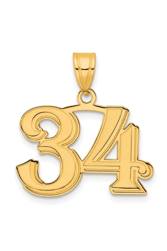 14K Yellow Gold Polished Etched Number 34 Pendant for Women