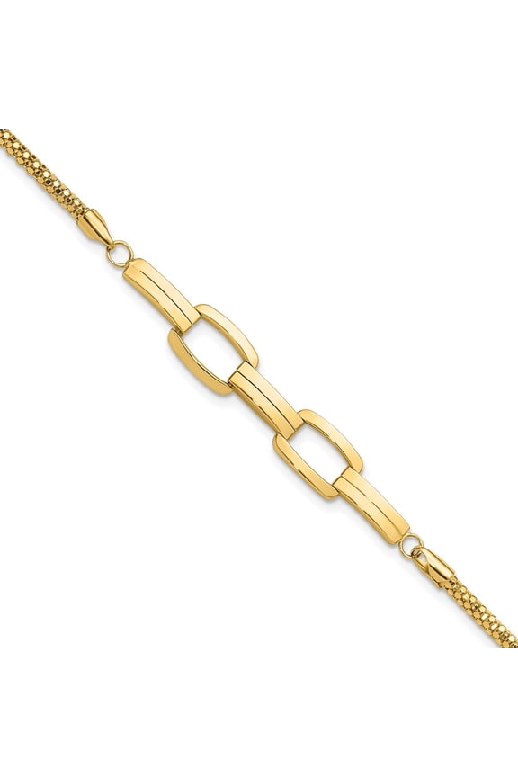 Diamond2Deal 14K Yellow Gold Polished Fancy Link Box Chain Bracelet for Women 7.5"