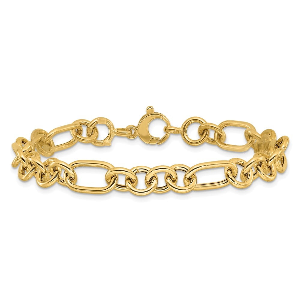 Diamond2Deal 14K Yellow Gold Polished Fancy Link Cable Chain Bracelet for Men 7.75"