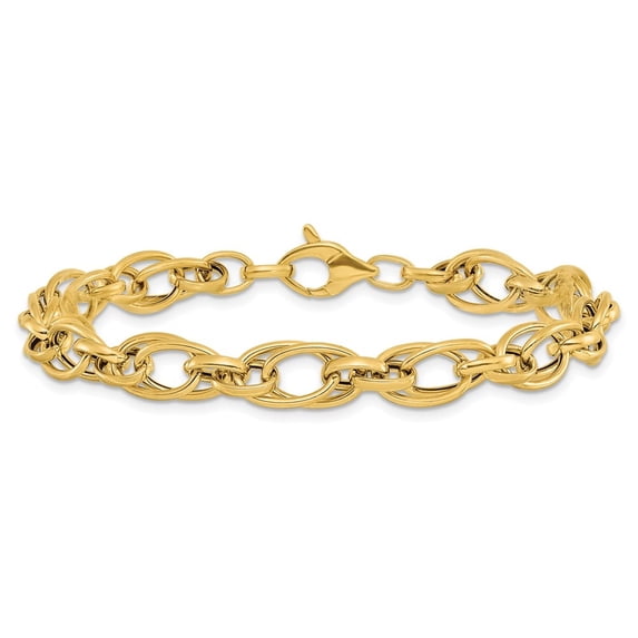 Diamond2Deal 14K Yellow Gold Polished Fancy Oval Link Chain Bracelet for Men 7.5"