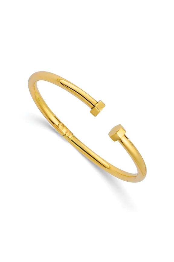 14K Yellow Gold Polished Hinged Cuff Bangle Bracelet for Women