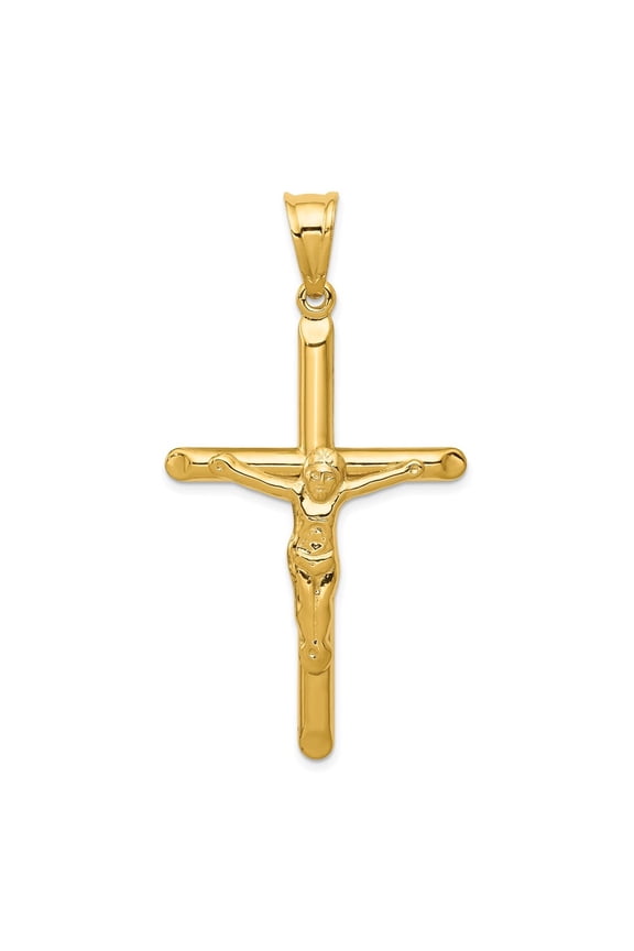 14K Yellow Gold Polished Hollow Crucifix Cross Pendant for Women (L-57 mm,W-29 mm)