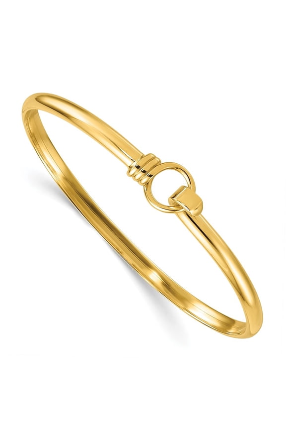 14K Yellow Gold Polished Hook Circle Flexible Bangle Bracelet for Women