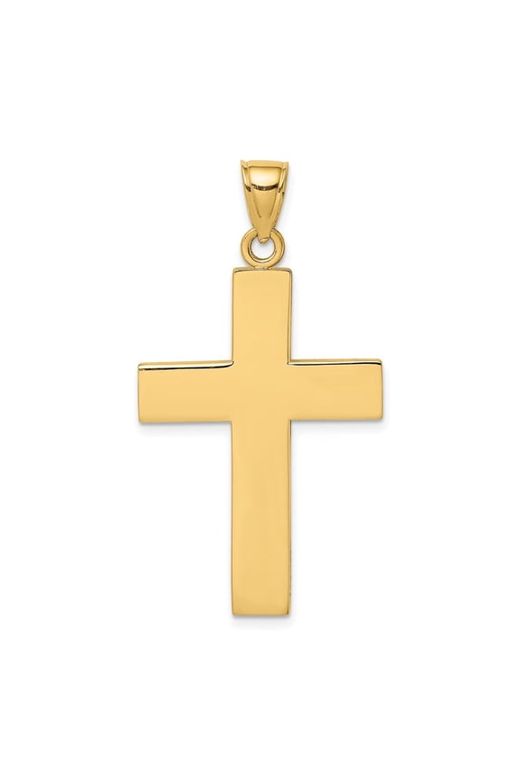 14K Yellow Gold Large Block Cross with Open Back Pendant for Women