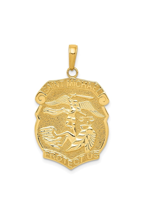 14K Yellow Gold Large Saint Michael Protect Us Medal Pendant for Women (L- 1.38 in)