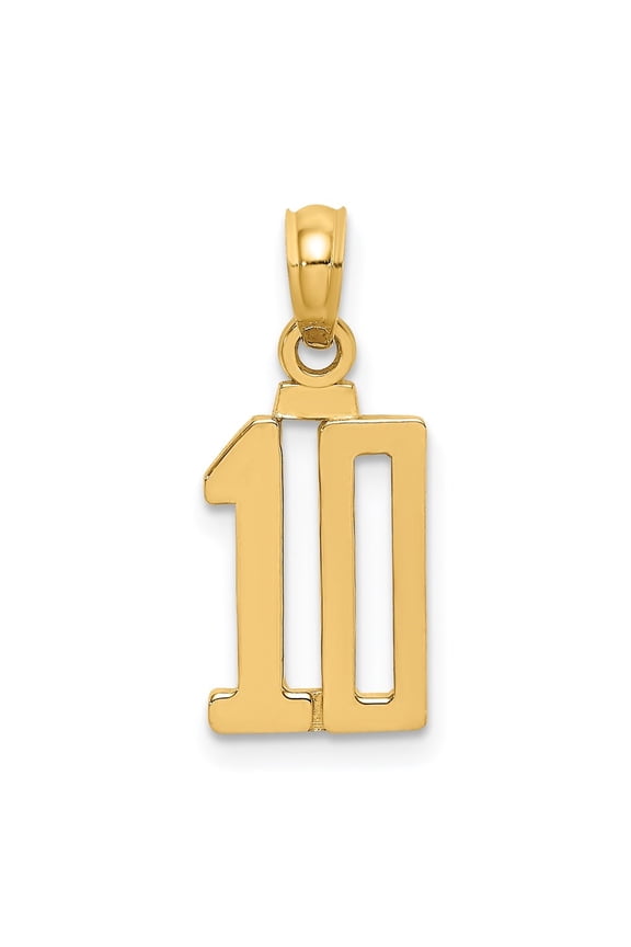 14K Yellow Gold Polished Number 10 Pendant for Women (Length - 16.4 mm, Width - 8.45 mm)