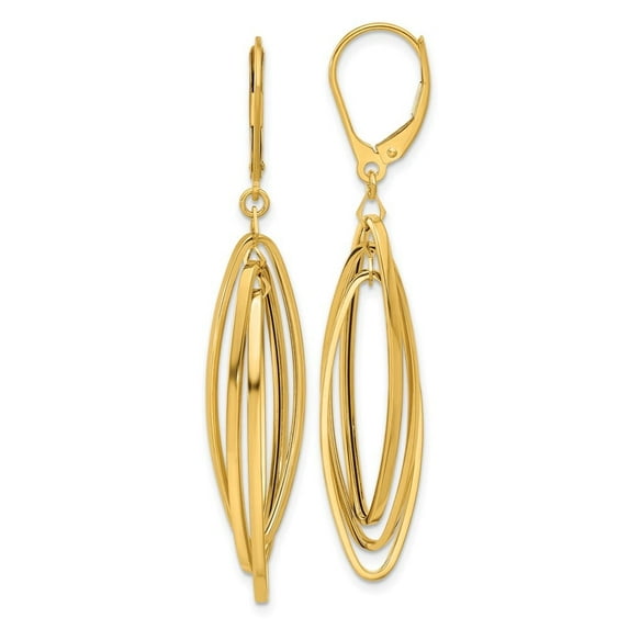 Diamond2Deal 14K Yellow Gold Polished Oval Twisted Dangle Leverback Earrings for Women (L- 2.13 inch, W- 0.38 inch)