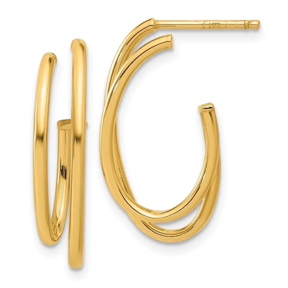 Diamond2Deal 14K Yellow Gold Polished Oval and Double Strand J-Hoop Post Earrings for Women (L- 0.93 inch, W- 0.49 inch)