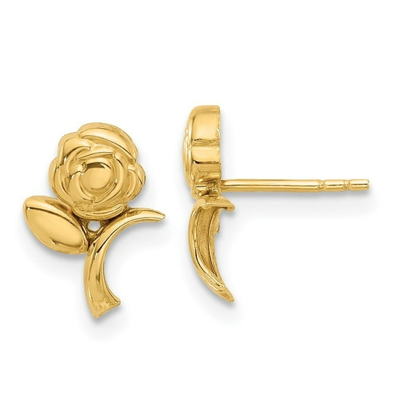 Diamond2Deal 14K Yellow Gold Polished Rose Post Earrings for Women (L- 0.43 inch, W- 0.31 inch)