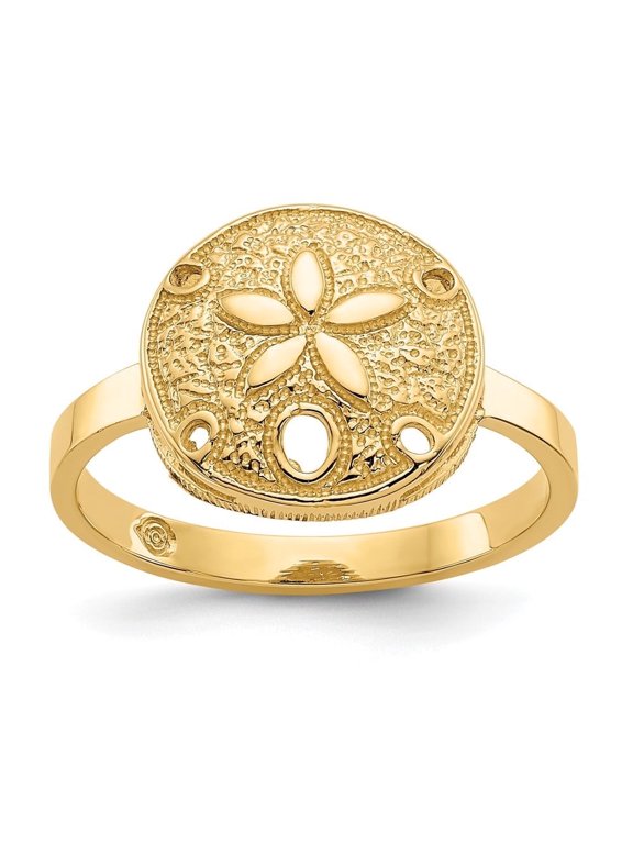 Mother's Day Gift 14K Yellow Gold Polished Sand Dollar Ring for Women Size 7