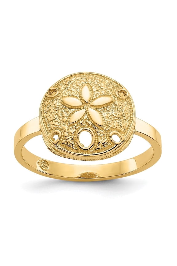 Mother's Day Gift 14K Yellow Gold Polished Sand Dollar Ring for Women Size 7