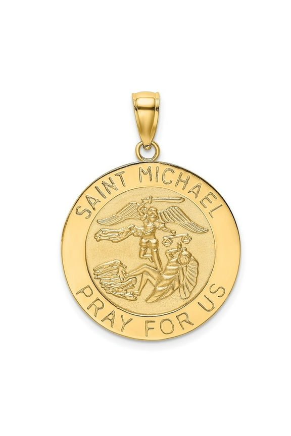 14K Yellow Gold Saint Michael Medal Charm Pendant for Women (L- 1.13 in)