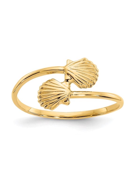 Diamond2Deal 14K Yellow Gold Polished Shells Ring for Women Size 7