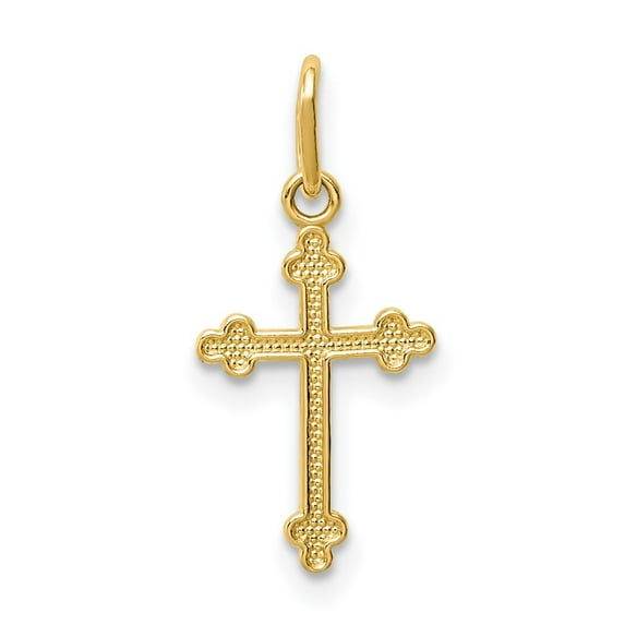 Diamond2Deal 14K Yellow Gold Small Budded Cross Charm Pendant for Women (L- 0.75 in, W- 0.36 in)