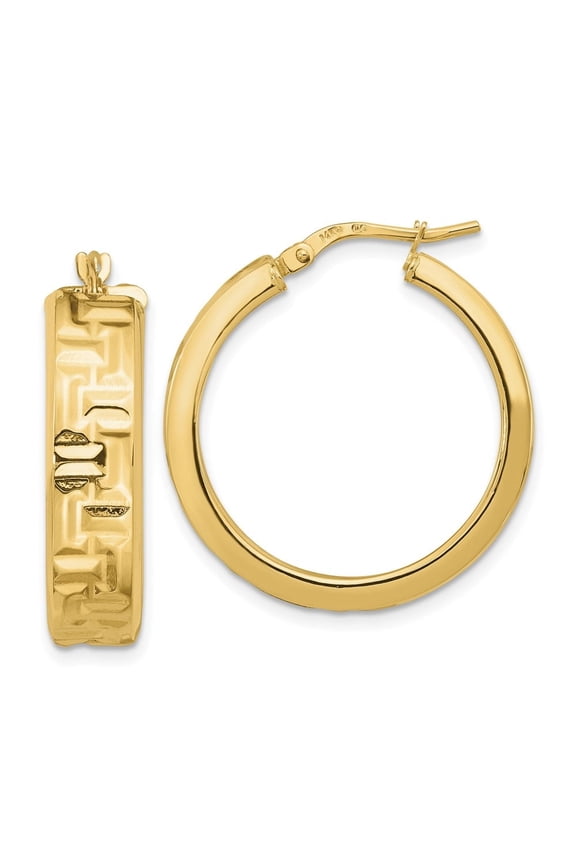 Diamond2Deal 14K Yellow Gold Polished Textured Aztec Pattern Hoop Earrings for Women (L- 1.07 inch, W- 1.03 inch)