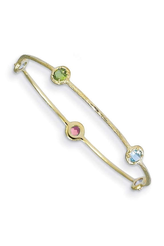 14K Yellow Gold Polished & Textured Multi-stone Slip-on Bangle Bracelet for Women