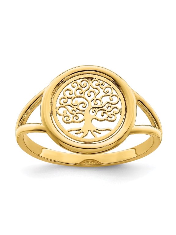 Mother's Day Gift 14K Yellow Gold Polished Tree of Life in Circle Ring for Women Size 7