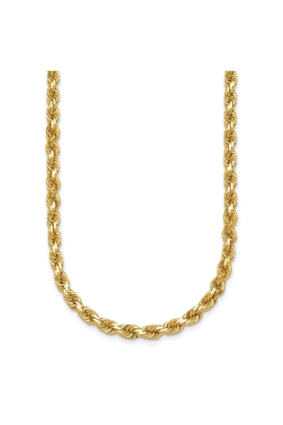 14K Yellow Gold Polished and Diamond-cut 4.6mm Solid Rope Chain Necklace for Women 30"