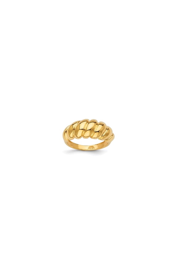 14K Yellow Gold Polished and Grooved Domed Shrimp Ring Size 5