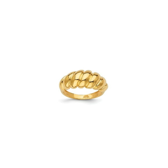 Diamond2Deal 14K Yellow Gold Polished and Grooved Domed Shrimp Ring for Women Size 8