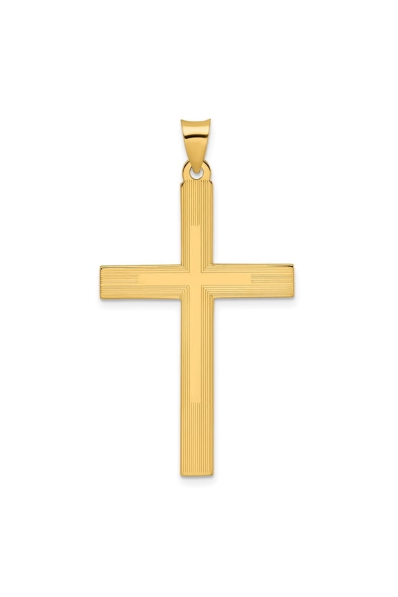 14K Yellow Gold Polished and Line Design Solid Cross Pendant for Women (L-47.27mm, W-26mm)