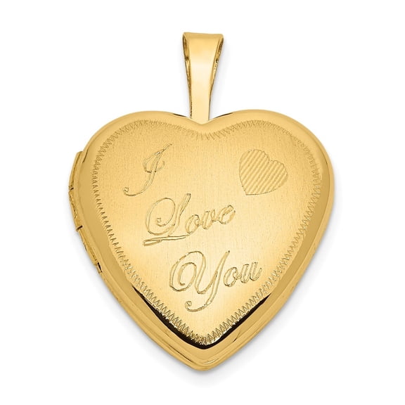 Diamond2Deal 14K Yellow Gold Polished and Satin I LOVE YOU Script 16mm Heart Locket