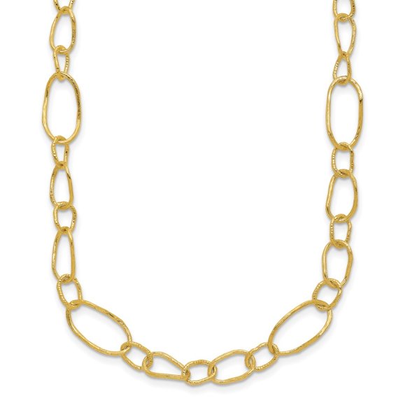 Diamond2Deal 14K Yellow Gold Polished and Textured Fancy Link Toggle Necklace for Women 18"