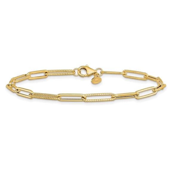 Diamond2Deal 14K Yellow Gold Polished and Textured Paperclip Link Chain Bracelet for Men 7.5"