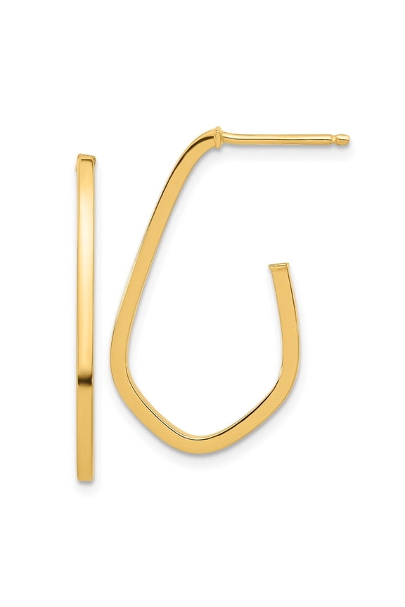 Diamond2Deal 14K Yellow Gold Polished and Twist J-Hoop Post Earrings for Women (L- 1.08 inch, W- 0.74 inch)