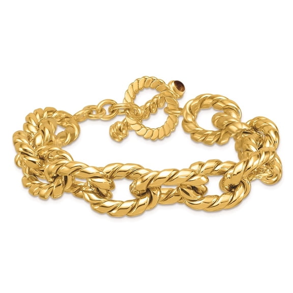 Diamond2Deal 14K Yellow Gold Polished and Twisted Citrine Oval Link Toggle Bracelet for Women 8.5"