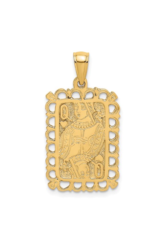 14K Yellow Gold Queen Playing Card Charm Pendant for Women (L- 1.13 in, W- 0.64 in)
