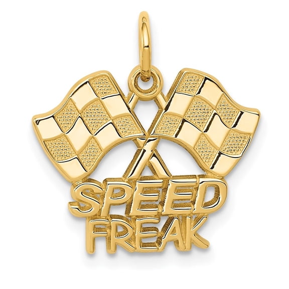 Diamond2Deal 14K Yellow Gold Racing Flags with Speed Freak Charm Pendant for Women (L-20 mm,W-18 mm)
