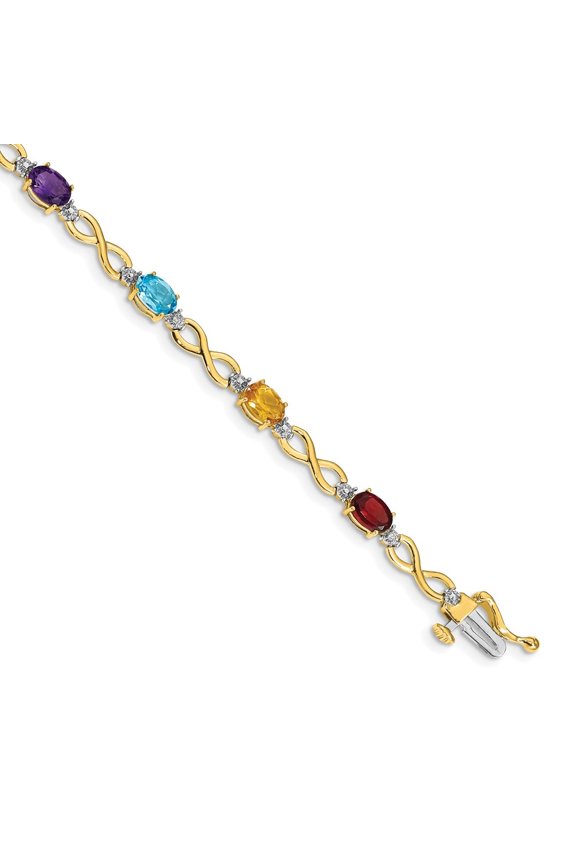14K Yellow Gold Rainbow Gemstone and Diamond Bracelet 7inch for Women