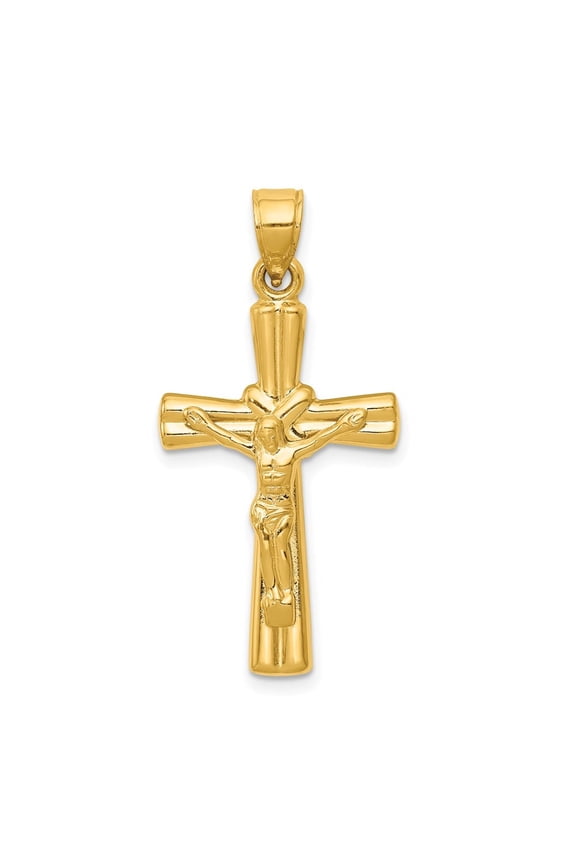 14K Yellow Gold Reversible Crucifix Cross Pendant for Women (L-34 mm,W-16 mm)