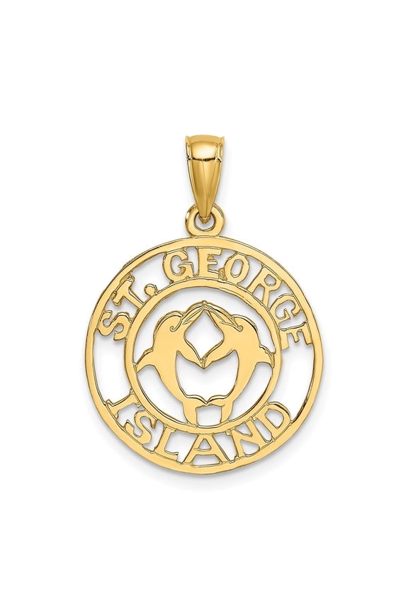 14K Yellow Gold ST. GEORGE ISLAND with DOLPHINS Circle Pendant for Women